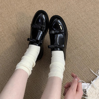 Black Bowknots Patent Leather Loafers - Thumbnail 1