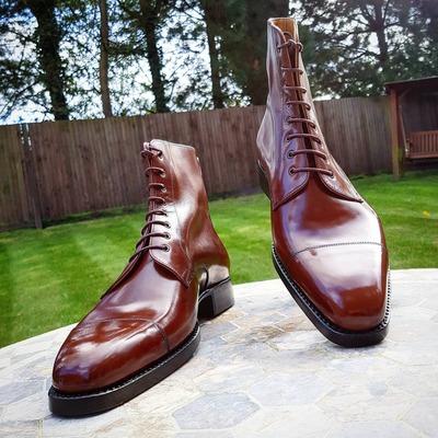 Handmade men brown leather ankle high boot - Thumbnail 2