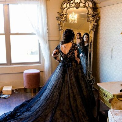 Black ball gown lace wedding dress bridal gown wedding gown