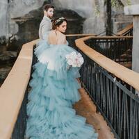 Blue Ball Gown Tiered Light Blue Wedding Dress Bridal Gown Wedding Gown - Thumbnail 1
