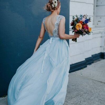 Blue a line beaded lace wedding dress bridal gown wedding gown