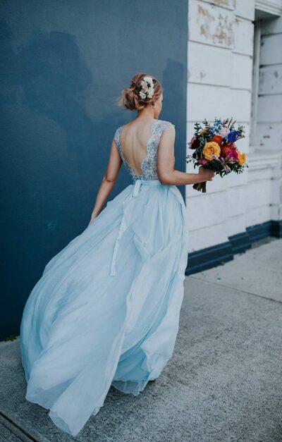 Blue A Line Beaded Lace Wedding Dress Bridal Gown Wedding Gown