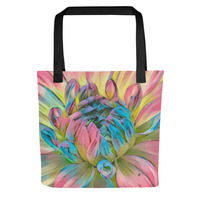 Vibrant Dahlia Bloom Tote Bag  Colorful Floral Art, Nature-Inspired All-Over Print Bag - Thumbnail 1