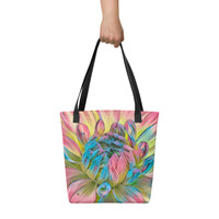 Vibrant Dahlia Bloom Tote Bag  Colorful Floral Art, Nature-Inspired All-Over Print Bag - Thumbnail 2