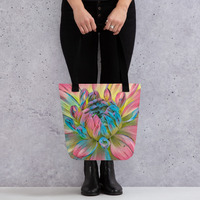 Vibrant Dahlia Bloom Tote Bag  Colorful Floral Art, Nature-Inspired All-Over Print Bag - Thumbnail 3