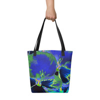 Electric Pansy  Vibrant Blue Floral Tote Bag - Thumbnail 2