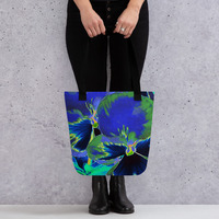 Electric Pansy  Vibrant Blue Floral Tote Bag - Thumbnail 4