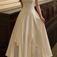 Fashion A Line Square Neck Ankle Length Chiffon Prom Dresses - Thumbnail 1