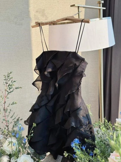 Spaghetti Straps Black/Pink/White Short Homecoming Dresses