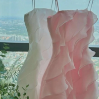 Spaghetti Straps Black/Pink/White Short Homecoming Dresses - Thumbnail 1