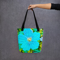 Ocean Breeze Bloom Tote Bag  Serene Blue Floral Art, Nature-Inspired Fashion Accessory - Thumbnail 1
