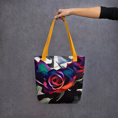 Dark & Moody Abstract Rose Tote Bag  Vibrant Gothic Floral Art, Large Reusable Bag for Everyday Use