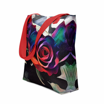 Dark & moody abstract rose tote bag  vibrant gothic floral art, large reusable bag for everyday use