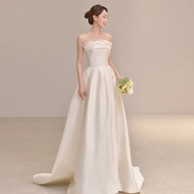 Elegant strapless sleeveless banquet bride dress - Thumbnail 4