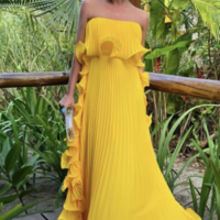 A Line Red/Yellow Ruffled Chiffon Evening Dresses - Thumbnail 1