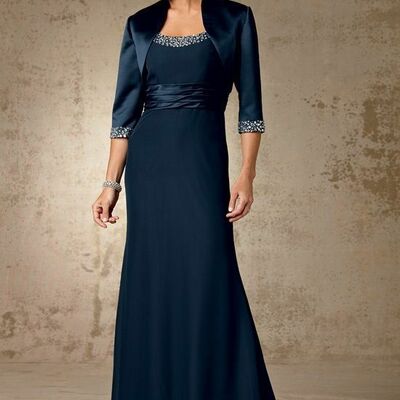 Elegant navy blue sheath with jacket mother of the bride/groom dress evening formal prom dress