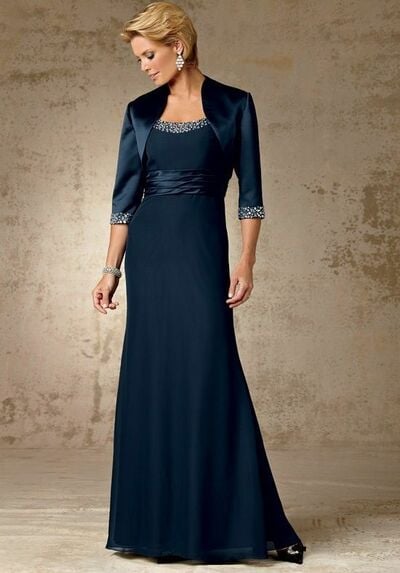Elegant Navy Blue Sheath with Jacket Mother of the Bride/Groom Dress Evening Formal Prom Dress