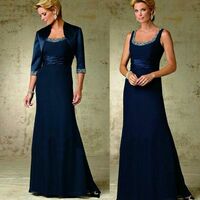 Elegant Navy Blue Sheath with Jacket Mother of the Bride/Groom Dress Evening Formal Prom Dress - Thumbnail 1
