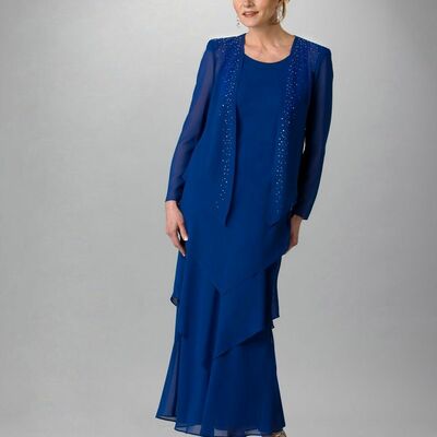 Elegant navy blue sheath with jacket mother of the bride/groom dress evening formal prom dress