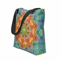 Radiant Mandala Energy Tote Bag  Psychedelic Kaleidoscope Art, Vibrant & Colorful Statement Bag - Thumbnail 2