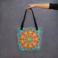 Radiant Mandala Energy Tote Bag  Psychedelic Kaleidoscope Art, Vibrant & Colorful Statement Bag - Thumbnail 4