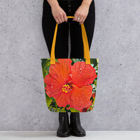 Bold Cayena Blossom Tote Bag  Vibrant Hibiscus Floral Art, Tropical-Inspired Statement Bag - Thumbnail 3