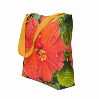 Bold Cayena Blossom Tote Bag  Vibrant Hibiscus Floral Art, Tropical-Inspired Statement Bag - Thumbnail 4