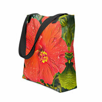 Bold Cayena Blossom Tote Bag  Vibrant Hibiscus Floral Art, Tropical-Inspired Statement Bag - Thumbnail 8