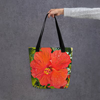 Bold Cayena Blossom Tote Bag  Vibrant Hibiscus Floral Art, Tropical-Inspired Statement Bag - Thumbnail 11