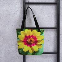 Radiant Petals Tote Bag  Vibrant Floral Art, Bold Zinnia Bloom Design bag - Thumbnail 2