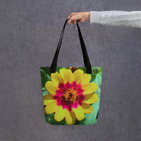 Radiant Petals Tote Bag  Vibrant Floral Art, Bold Zinnia Bloom Design bag - Thumbnail 3