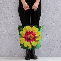 Radiant Petals Tote Bag  Vibrant Floral Art, Bold Zinnia Bloom Design bag - Thumbnail 4