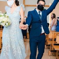 Blue A Line Light Blue White Appliques Wedding Dress Bridal Gown Wedding Gown - Thumbnail 1