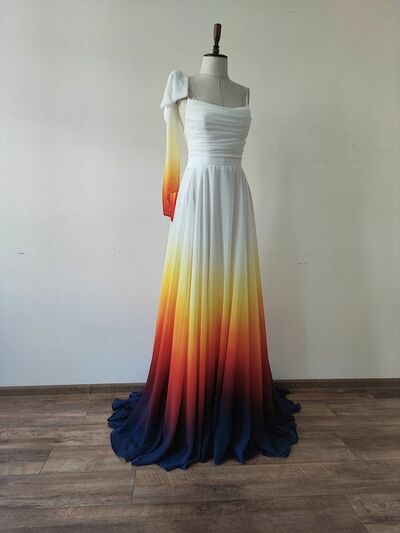 Ombre Orange Sunset Wedding Dress, Colorful Wedding Gown Bridal Dress