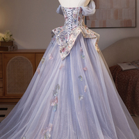 Light Purple Tulle Floral Long A-Line Prom Party Dress - Thumbnail 2