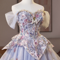 Light Purple Tulle Floral Short A-Line Prom Party Dress - Thumbnail 3