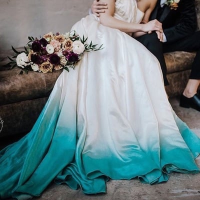 Dyed ombre blue wedding dress bridal gown wedding gown