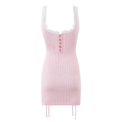 Retro style lace butterfly lace slit knitted suspender dress