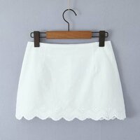 Pure white crochet lace high waist exposed navel lined mini skirt - Thumbnail 1
