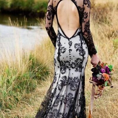 Elegant black and white lace appliques wedding dress bridal gown wedding gown