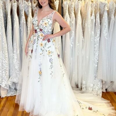 A line flowers floral wedding dress bridal gown wedding gown