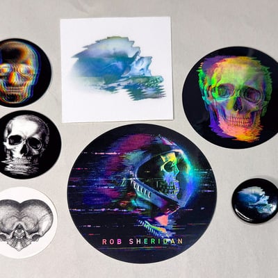 Rare: skull promo sticker + pin pack