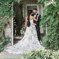 Garden Leaves Appliqued Wedding Gown Wedding Dress, Satin Wedding Gown Bridal Dress - Thumbnail 2