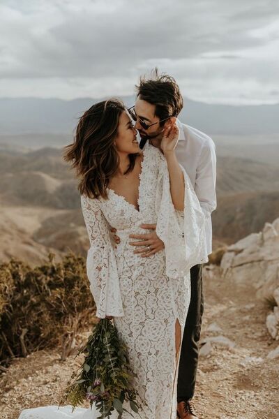 Simple A Line Lace Beach Boho Wedding Dress Bridal Gown Wedding Gown