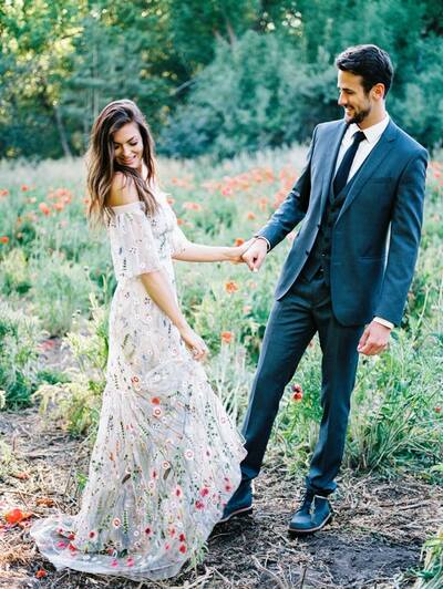 A-line Floral Wedding Gown Wedding Dress, Embroidery Tulle Wedding Gown Bridal Dress
