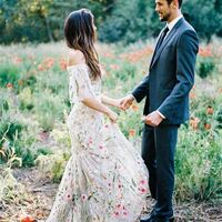 A-line Floral Wedding Gown Wedding Dress, Embroidery Tulle Wedding Gown Bridal Dress - Thumbnail 1