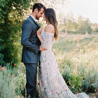 A-line Floral Wedding Gown Wedding Dress, Embroidery Tulle Wedding Gown Bridal Dress - Thumbnail 2