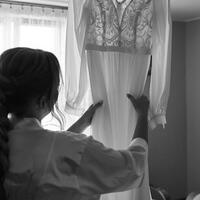 Plus Size Deep V-neck Wedding Gown Wedding Dress, Side Split Chiffon Wedding Gown Bridal Dress - Thumbnail 2