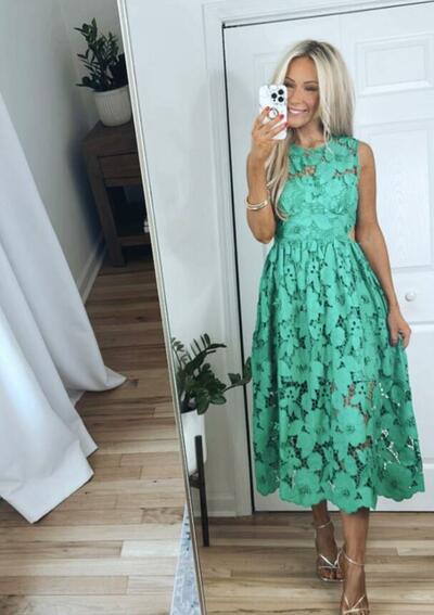 Green A Line Lace Tea-length Prom Dress Party Gown Evening Dress