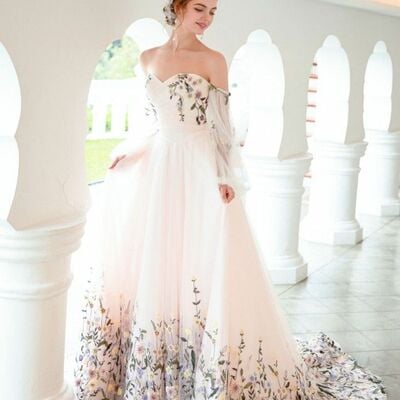 Floral wedding gown wedding dress, tulle wedding gown bridal dress